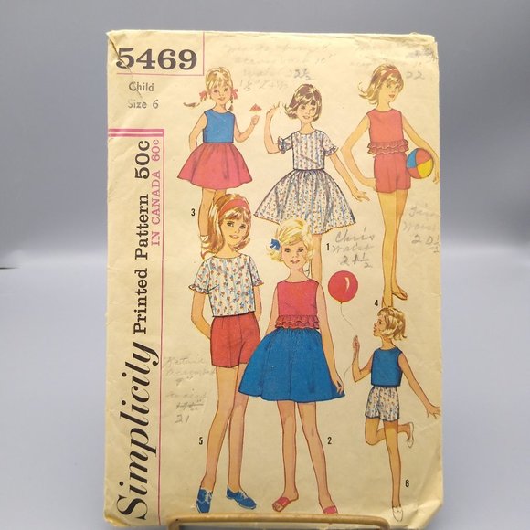 Vintage Sewing PATTERN Simplicity 5469, Girls 1964 Skirt Top and Pants, Child - Picture 1 of 2